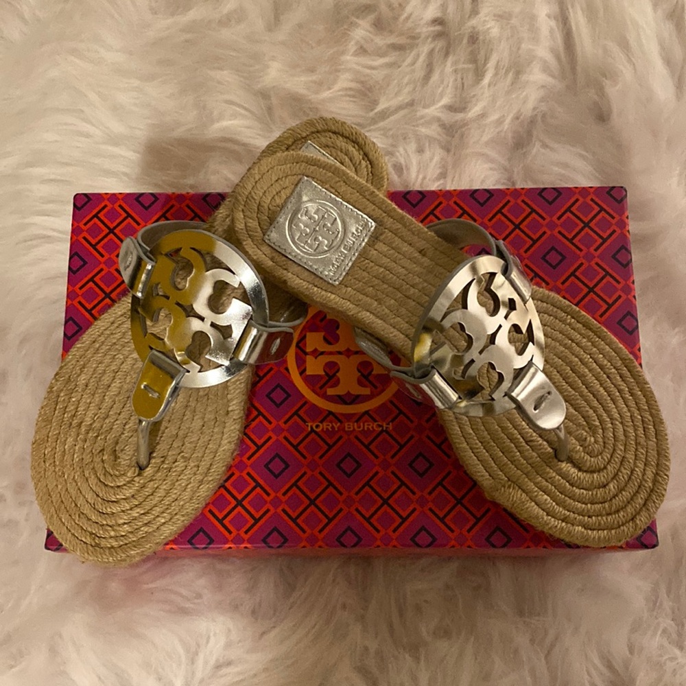 Like new Tory Burch Miller Espadrille Sandal- Mirror Metallic